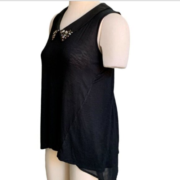 American Rag Cie Sz M Bead Stud & Rhinestone Collar Split Back Hi-Low Top 16i - Picture 3 of 8